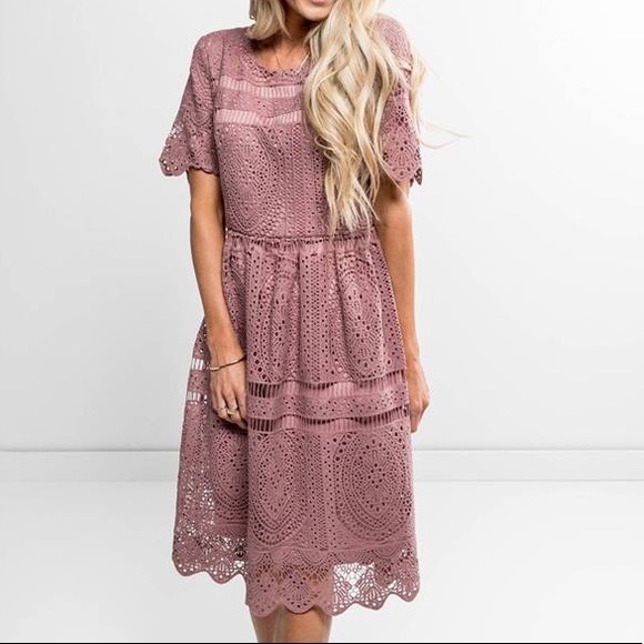 mauve lace midi dress
